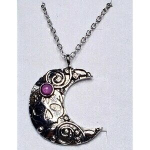 Gothic Crescent Moon Skull Amethyst Charm Memento Mori Pendant Necklace